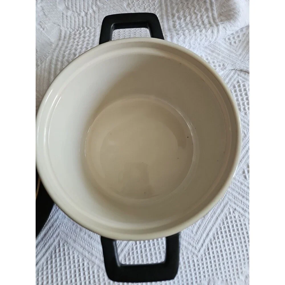 French Chasseur Matte Black and Ivory Ceramic Casserole Dish